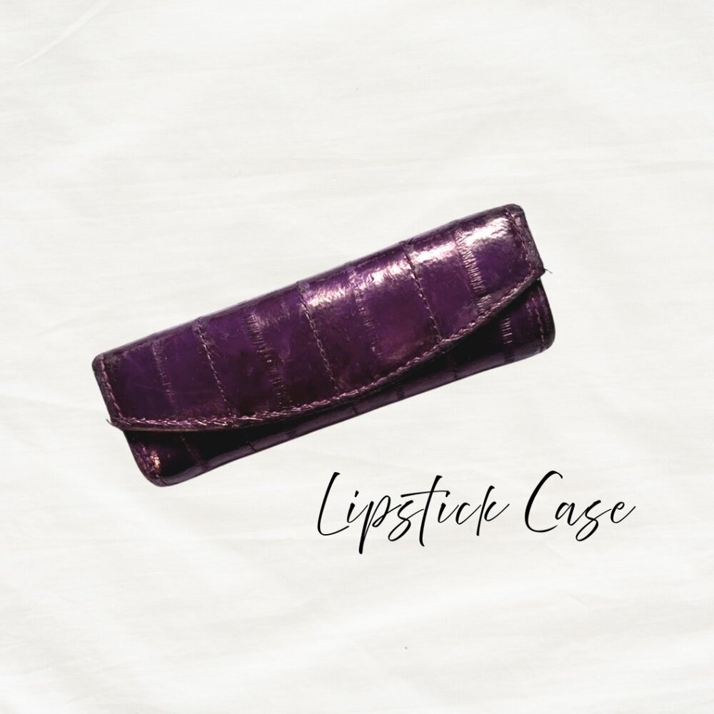 Embossed Purple Leather Lipstick Case | Vintage Mirror Compact Holder